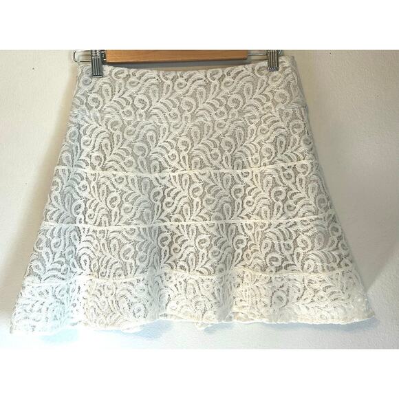 Express Size 4 High Wasted Off White Ivory Color Laced Lined Mini Skirt - Picture 3 of 11